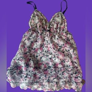 VINTAGE Babydoll Y2K Flower Print S Floral Tank Lingerie Slip Top with Bow🎀💟